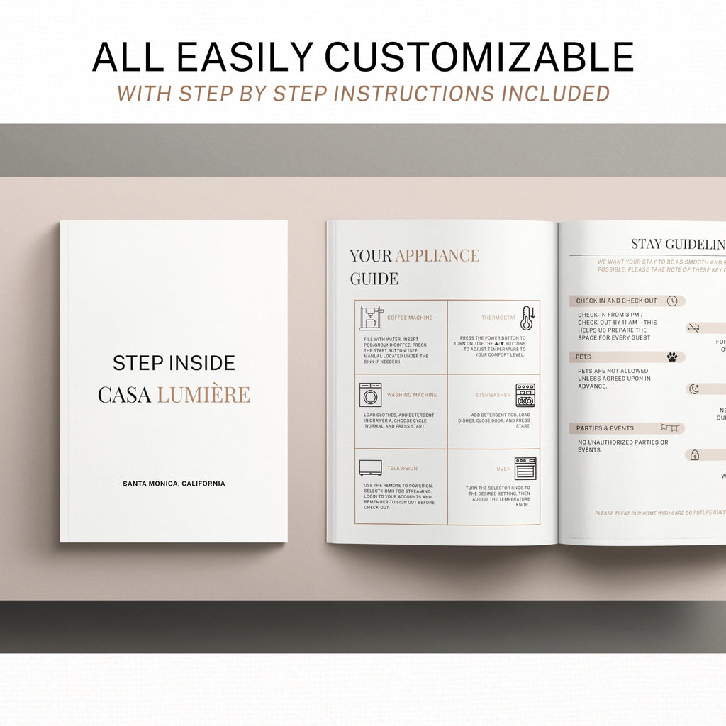 Airbnb Welcome Book Template: Vacation Rental Host Guide, Editable Canva (Instant Digital & Printable Host Binder)