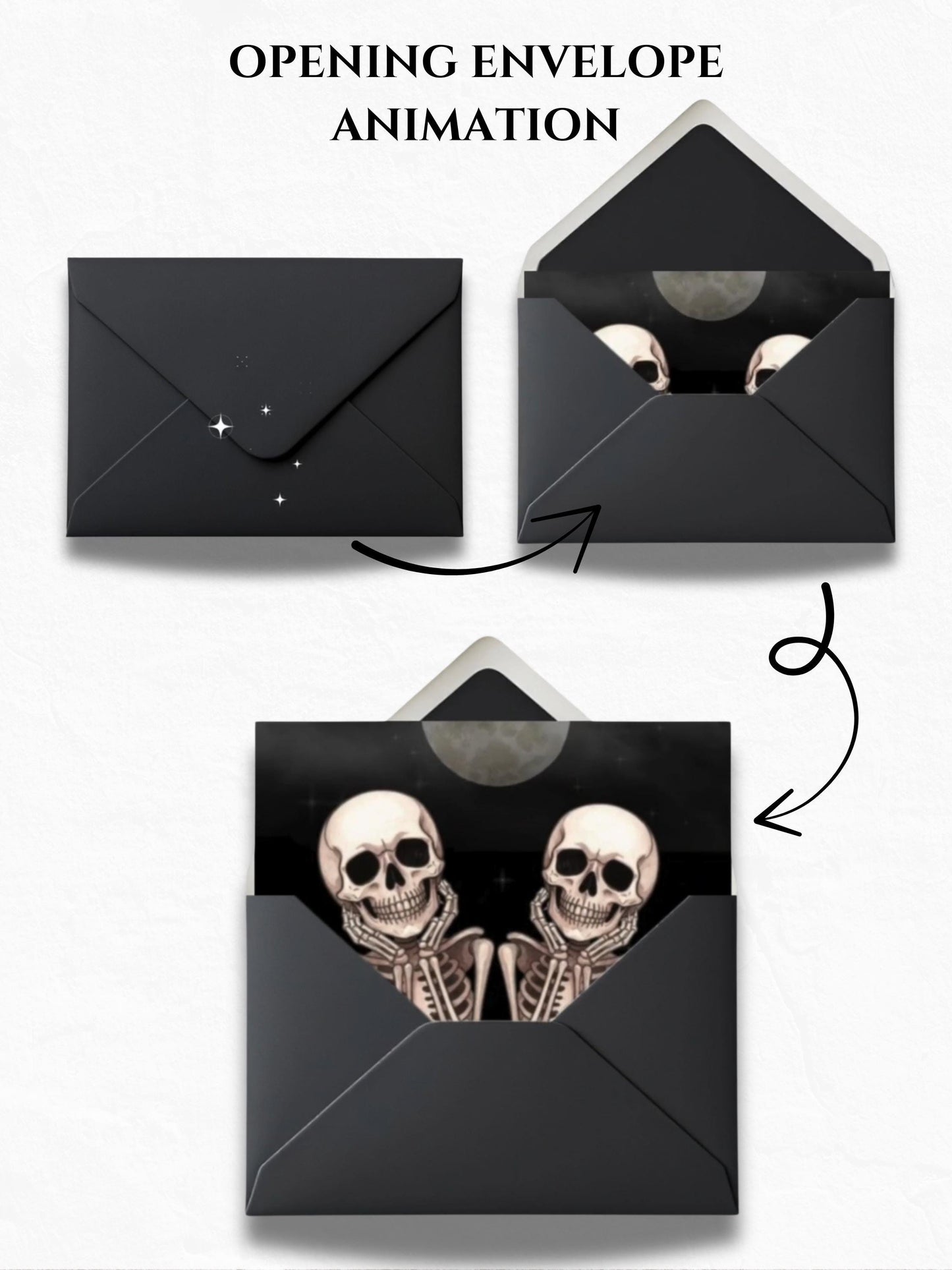 Skeleton Halloween Party Evite – Animated Digital Invitation, Editable Canva Template, Spooky Graveyard Autumn Event Invite, Fall Stationary