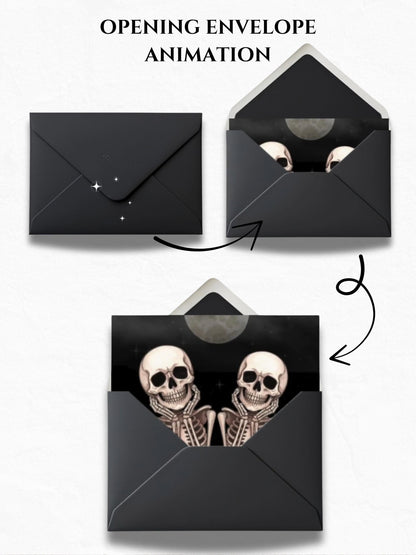 Skeleton Halloween Party Evite – Animated Digital Invitation, Editable Canva Template, Spooky Graveyard Autumn Event Invite, Fall Stationary