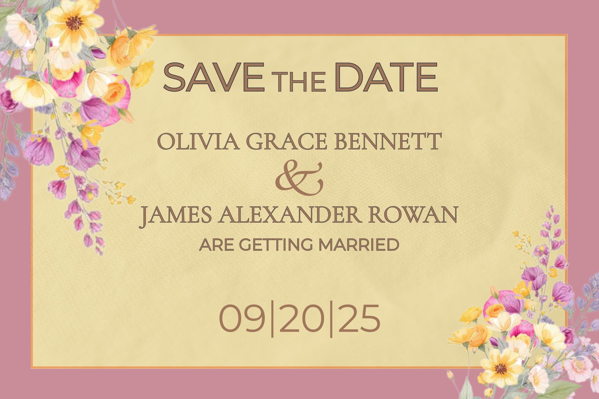 Digital Save The Date Floral Template Watercolor Design Wedding Invitation Gold Border Modern Template DIY Download Bride Card Customizable