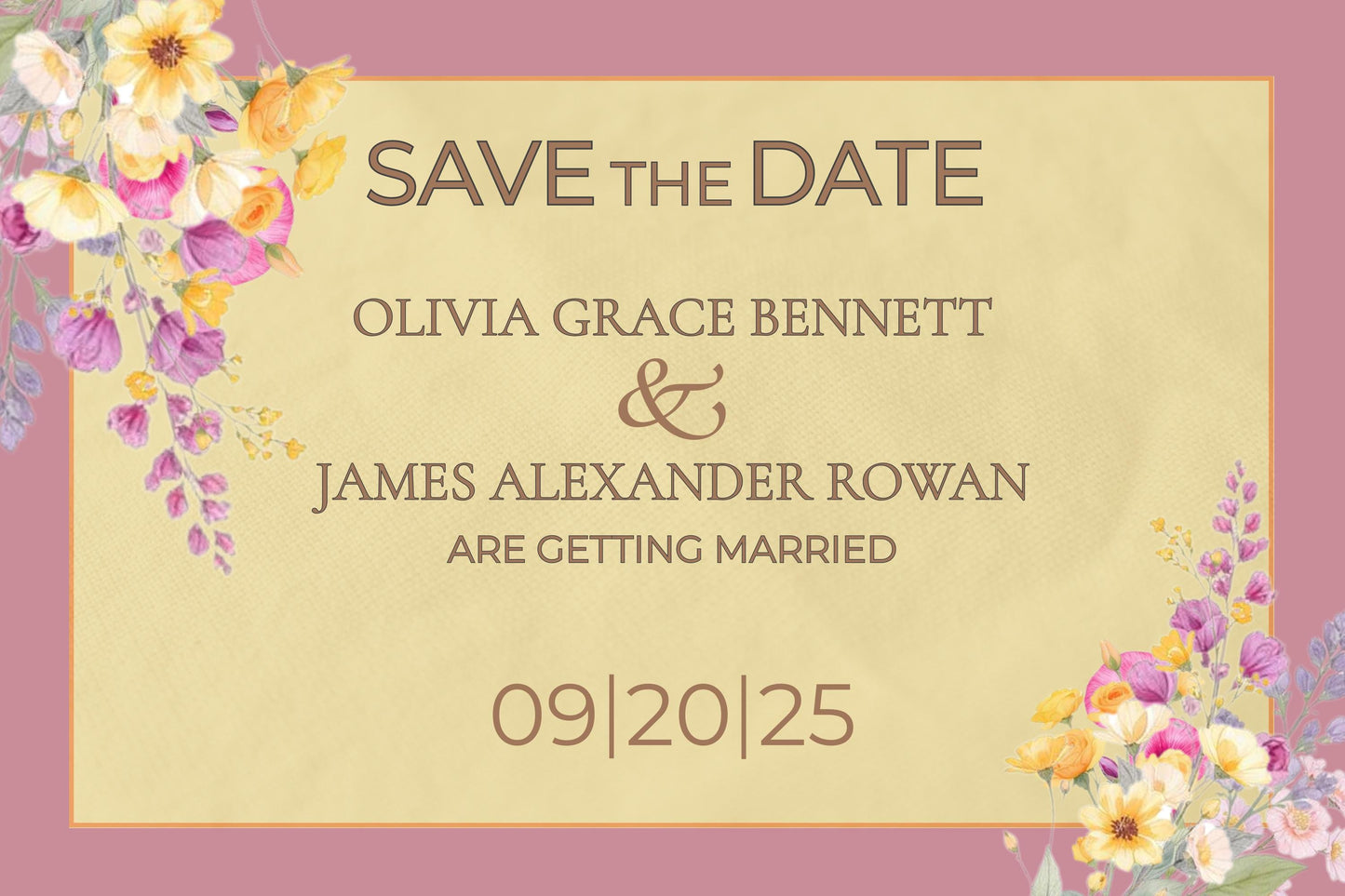 Digital Save The Date Floral Template Watercolor Design Wedding Invitation Gold Border Modern Template DIY Download Bride Card Customizable