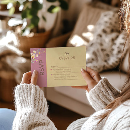 Wedding RSVP Template Digital Download Wedding Invitation Design Template Floral Design Wedding Stationery Purple Flower Card Responses