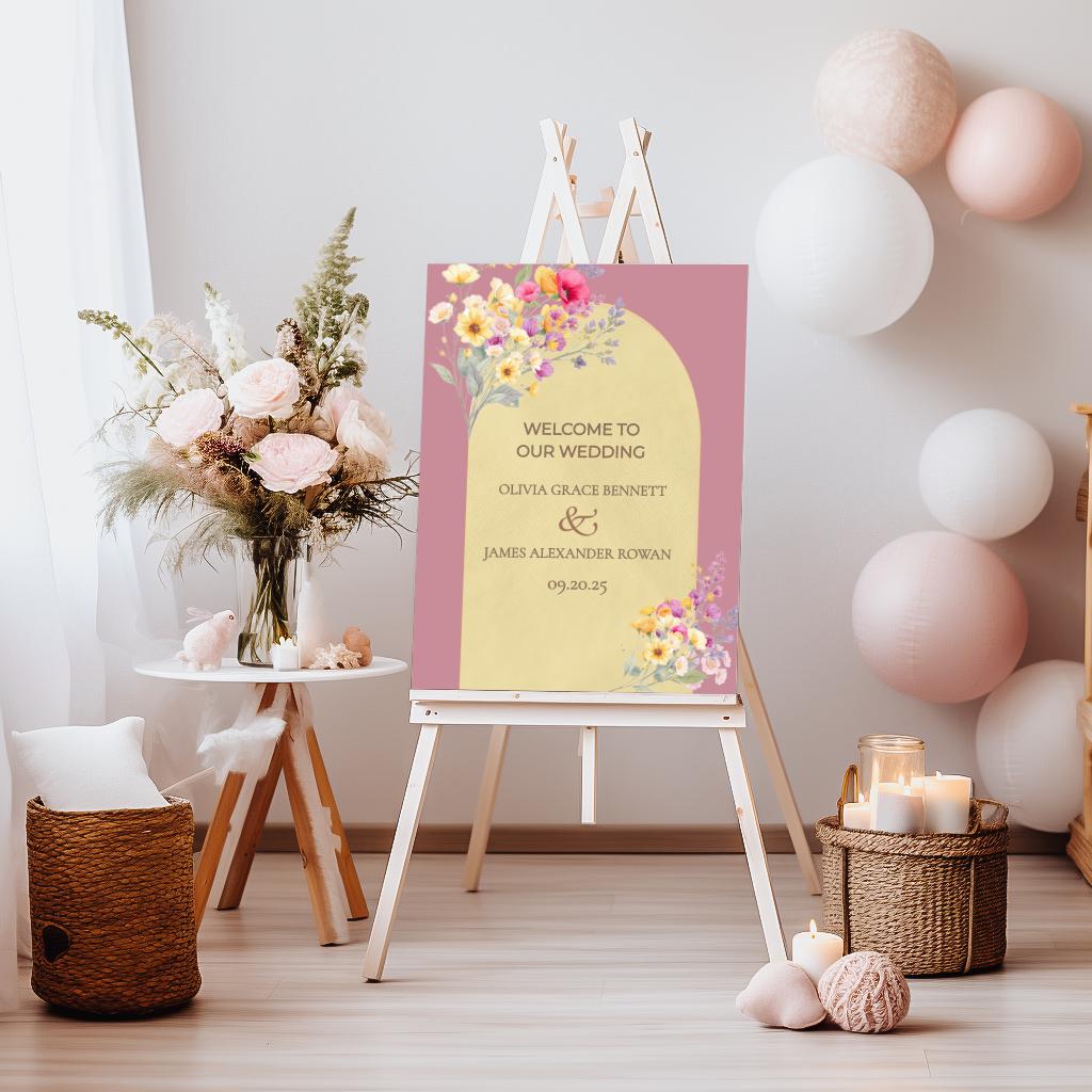 Wedding Welcome Sign Template Design Floral Artwork Digital Download Wedding Template Canva Editing Ceremony Display Entrance Decoration