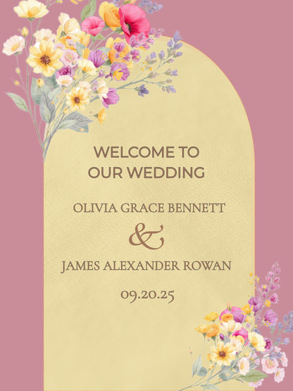 Wedding Welcome Sign Template Design Floral Artwork Digital Download Wedding Template Canva Editing Ceremony Display Entrance Decoration