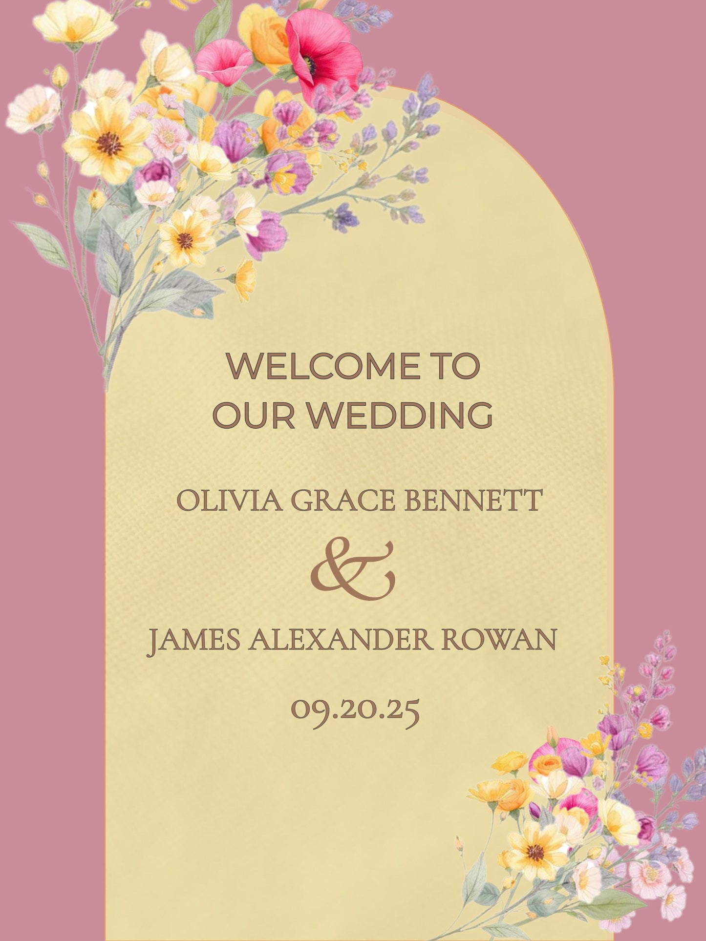 Wedding Welcome Sign Template Design Floral Artwork Digital Download Wedding Template Canva Editing Ceremony Display Entrance Decoration