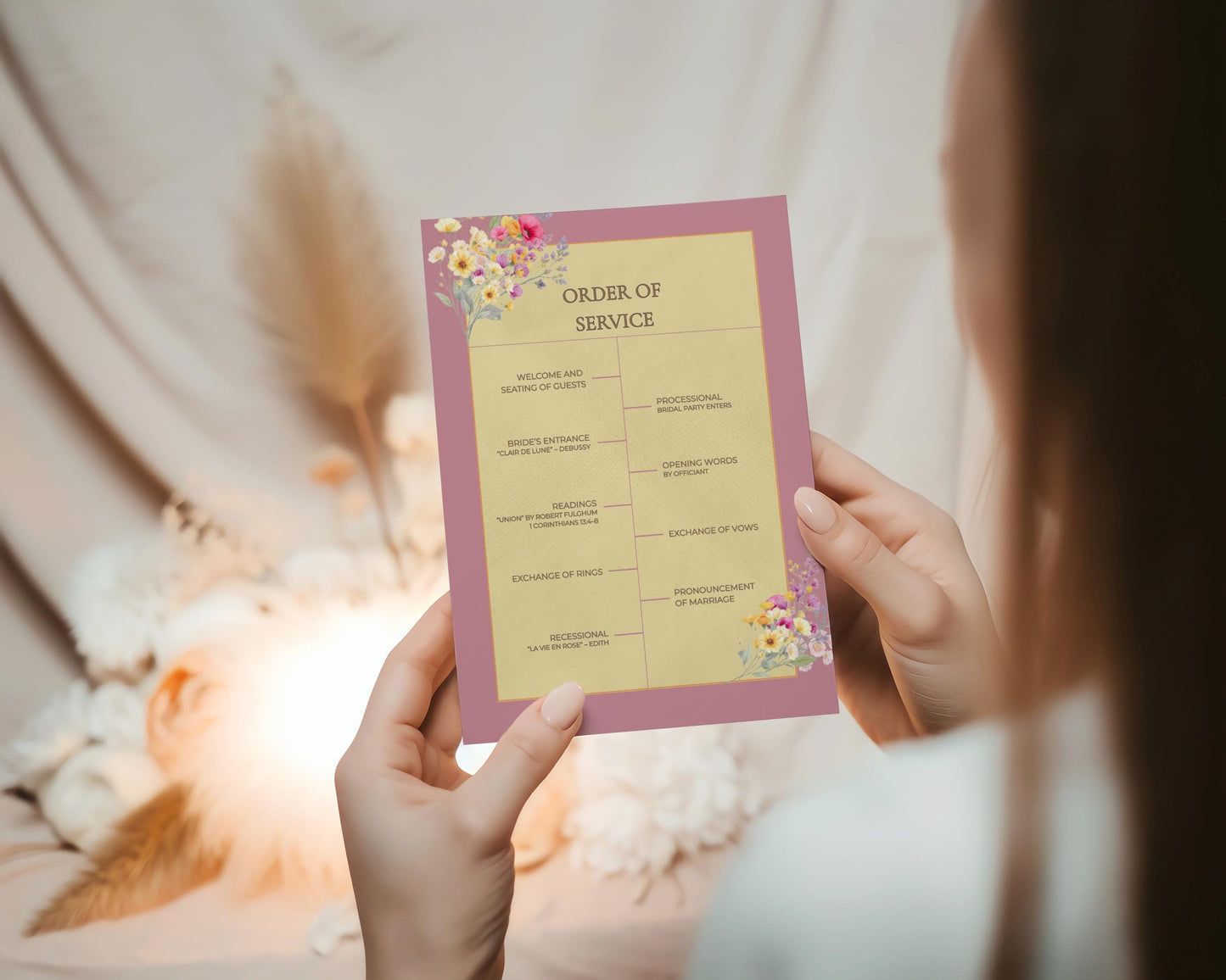 Elegant Wedding Program Digital Template Floral Watercolor Design Custom Ceremony Guide Beautiful Gold Details Complete Service Template Modern Wedding Essential Perfect Planning Solution Professional Format Romantic Style Collection Custom