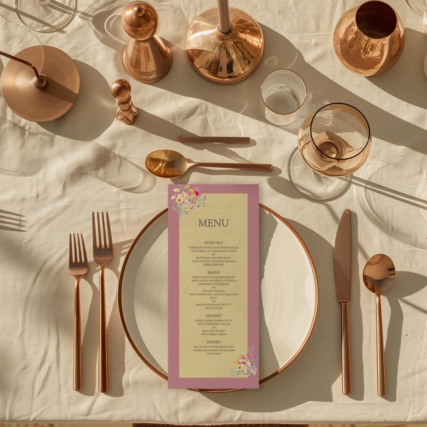 Wedding Menu Template Design Download Digital File Instant Access Bridal Stationery Wedding Reception Dinner Menu Table Display Elegant Look