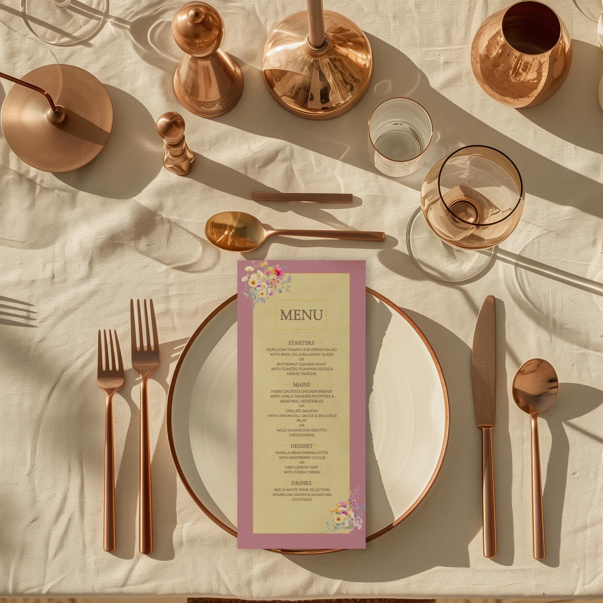 Wedding Menu Template Design Download Digital File Instant Access Bridal Stationery Wedding Reception Dinner Menu Table Display Elegant Look