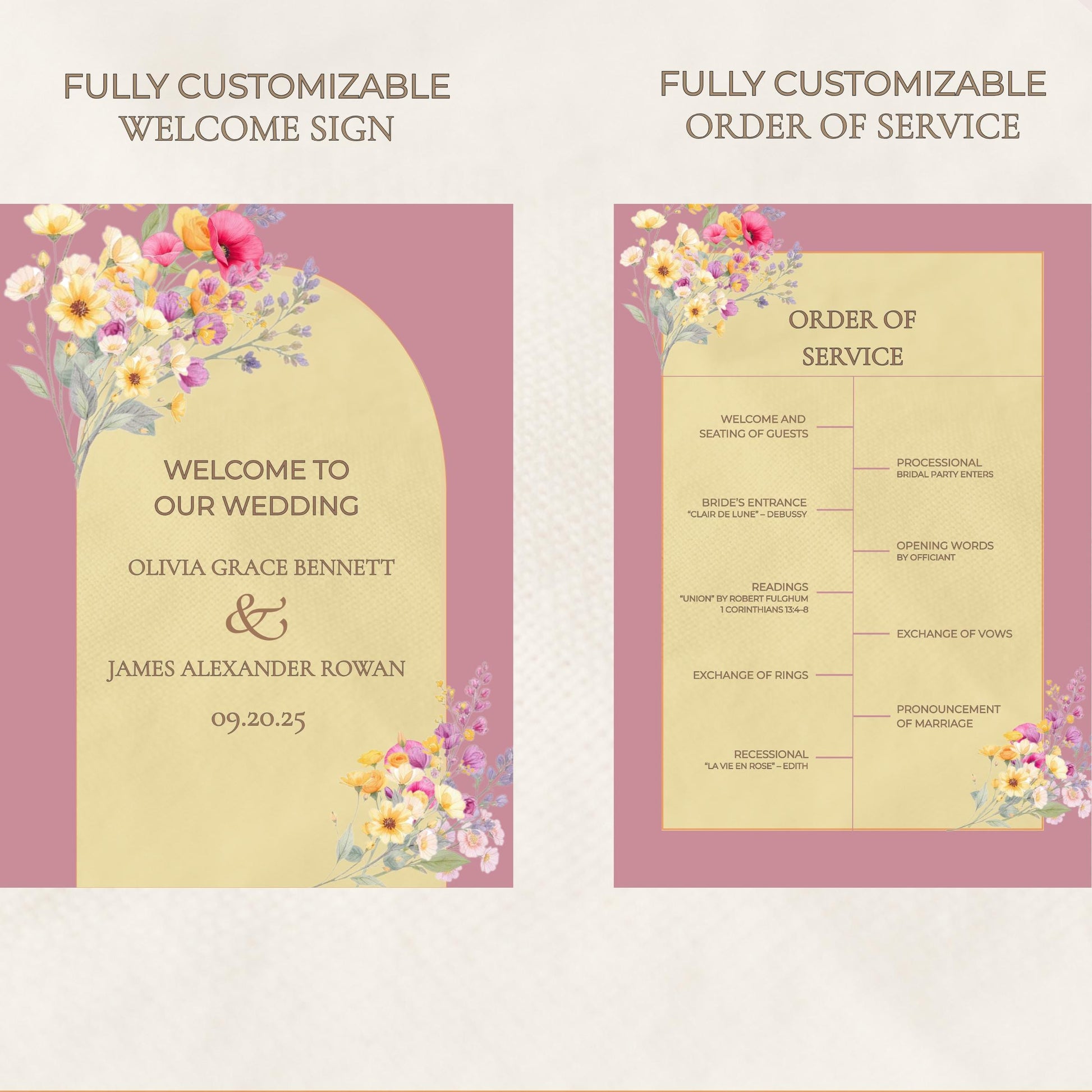 Wedding Invitation Set Customizable Wedding Bundle Editable Canva Templates Floral Suite Welcome Sign Save the Date Menu RSVP Table Number