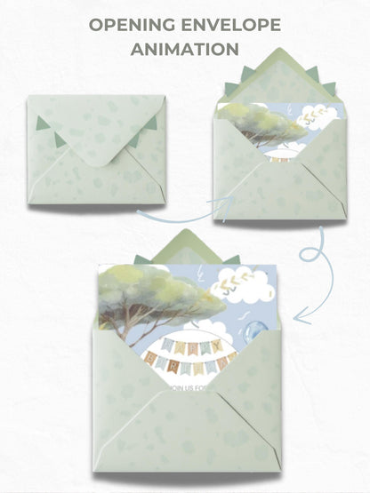 1st Dinosaur Birthday Evite – Dino Themed Animated Digital Invitation – Editable Canva Template – Kids Birthday Party Electronic Invite