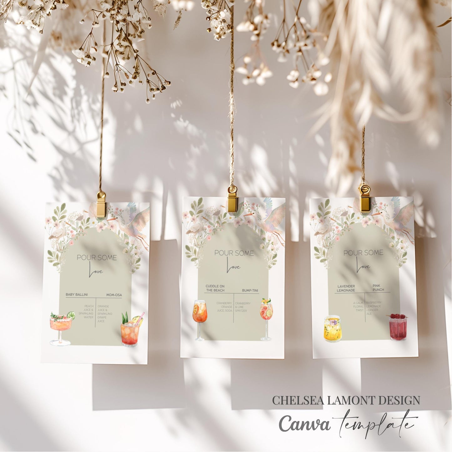 Baby Shower Menu Design Template Digital Download Drink Sign for Party Drink Station Bar Decor Floral Design Canva Template Editable File