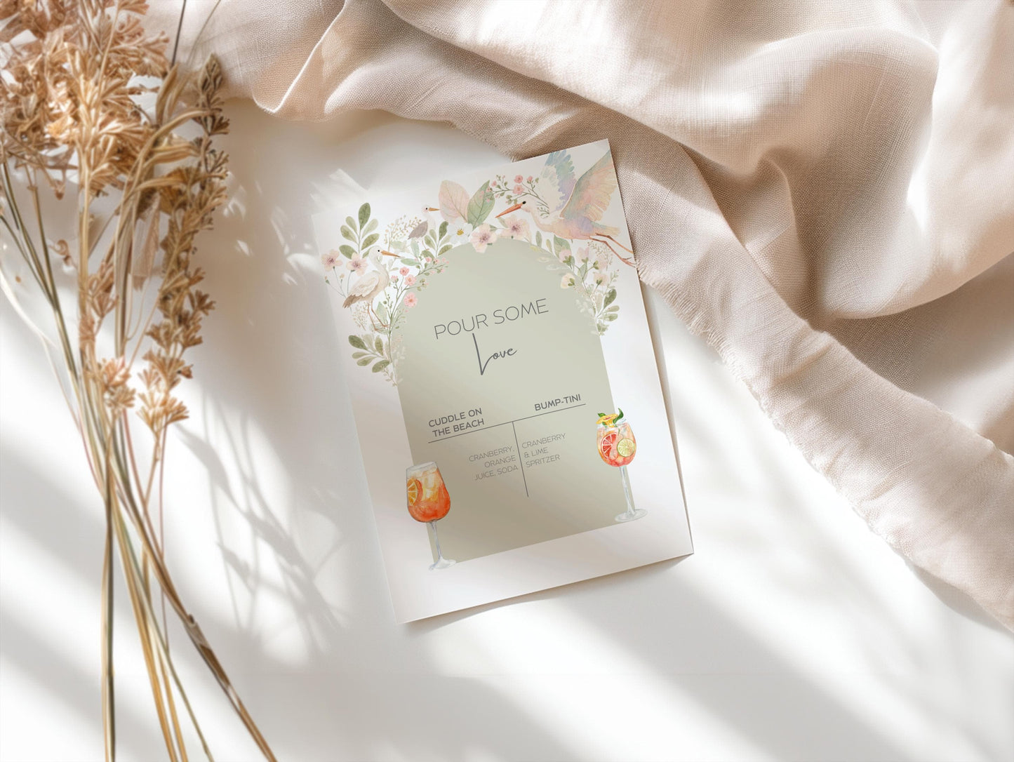 Baby Shower Menu Design Template Digital Download Drink Sign for Party Drink Station Bar Decor Floral Design Canva Template Editable File