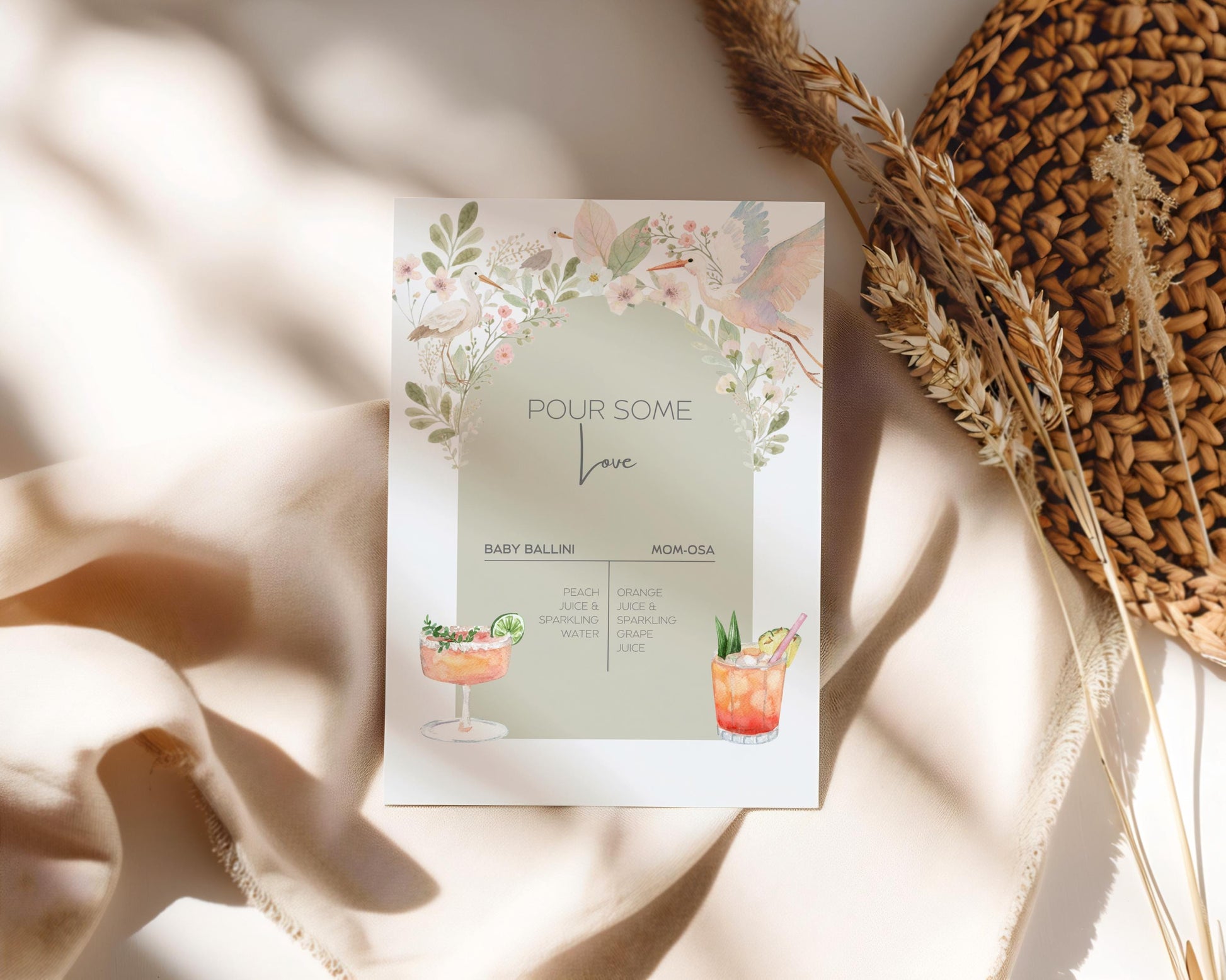 Baby Shower Menu Design Template Digital Download Drink Sign for Party Drink Station Bar Decor Floral Design Canva Template Editable File
