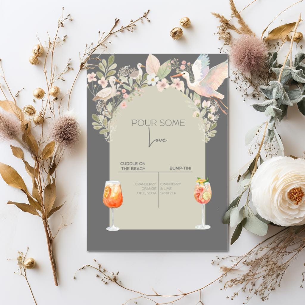 Baby Shower Menu Design Template Digital Download Drink Sign for Party Drink Station Bar Decor Floral Design Canva Template Editable File