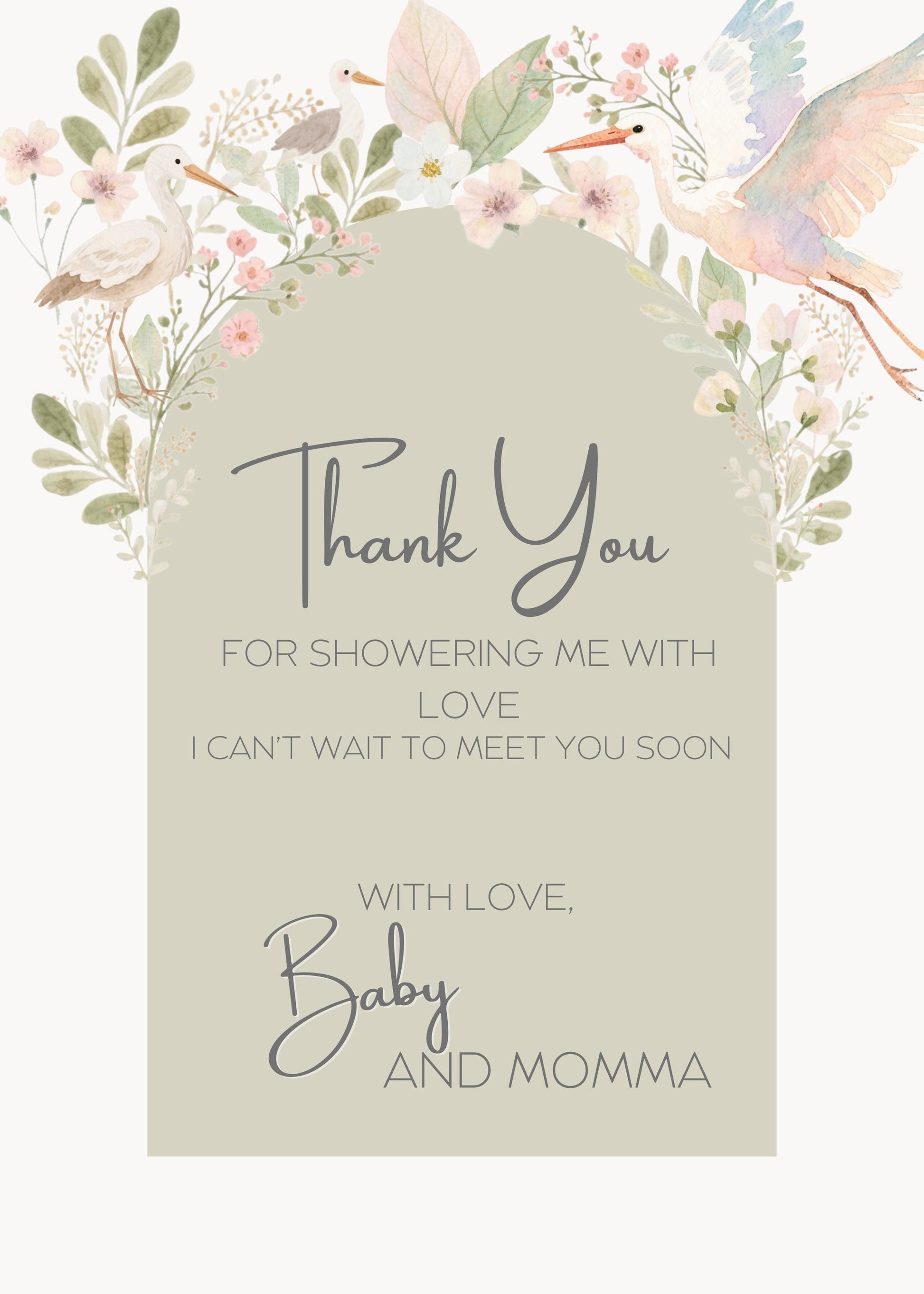 Digital Thank You Template Thank You Baby Shower Baby Shower Gift Gift Card Editable Editable Design Modern Modern Style Botanical Art Set