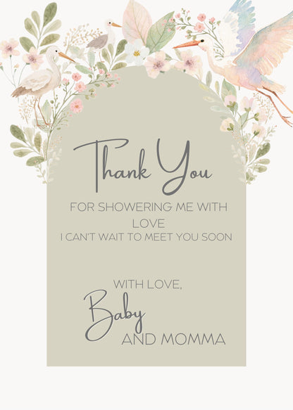 Digital Thank You Template Thank You Baby Shower Baby Shower Gift Gift Card Editable Editable Design Modern Modern Style Botanical Art Set