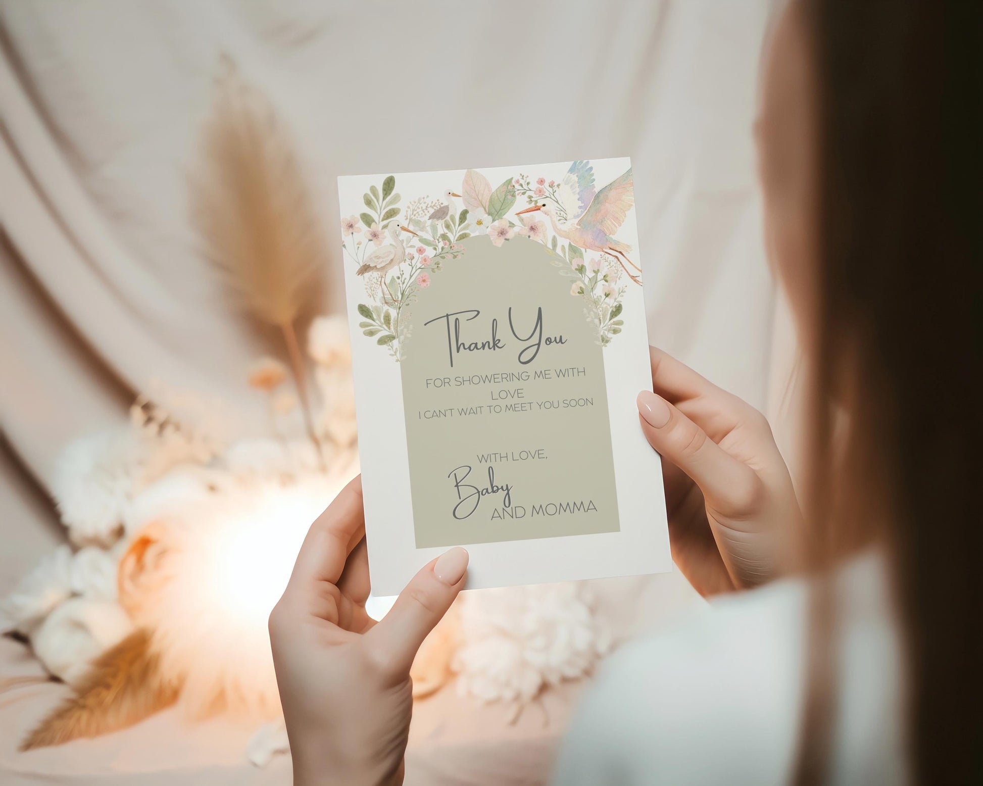 Digital Thank You Template Thank You Baby Shower Baby Shower Gift Gift Card Editable Editable Design Modern Modern Style Botanical Art Set