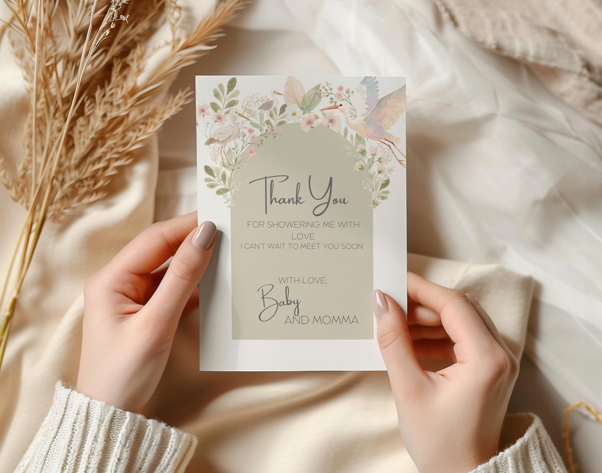 Digital Thank You Template Thank You Baby Shower Baby Shower Gift Gift Card Editable Editable Design Modern Modern Style Botanical Art Set