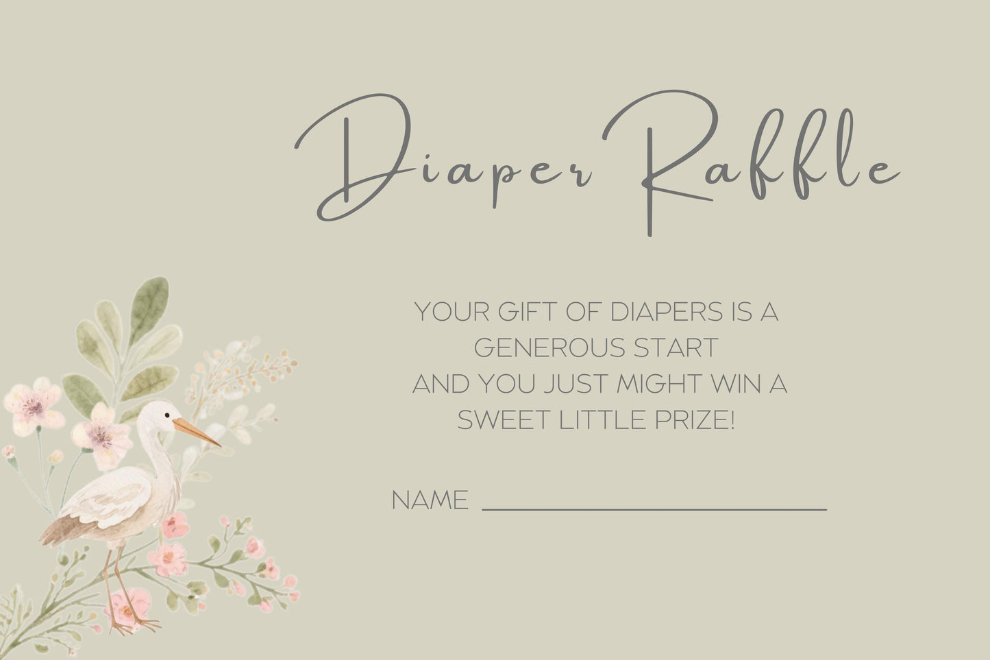 Sage Diaper Raffle Ticket Template Digital Download Baby Shower Game Printable Green Ticket Design Editable Floral Design Nursery Decor