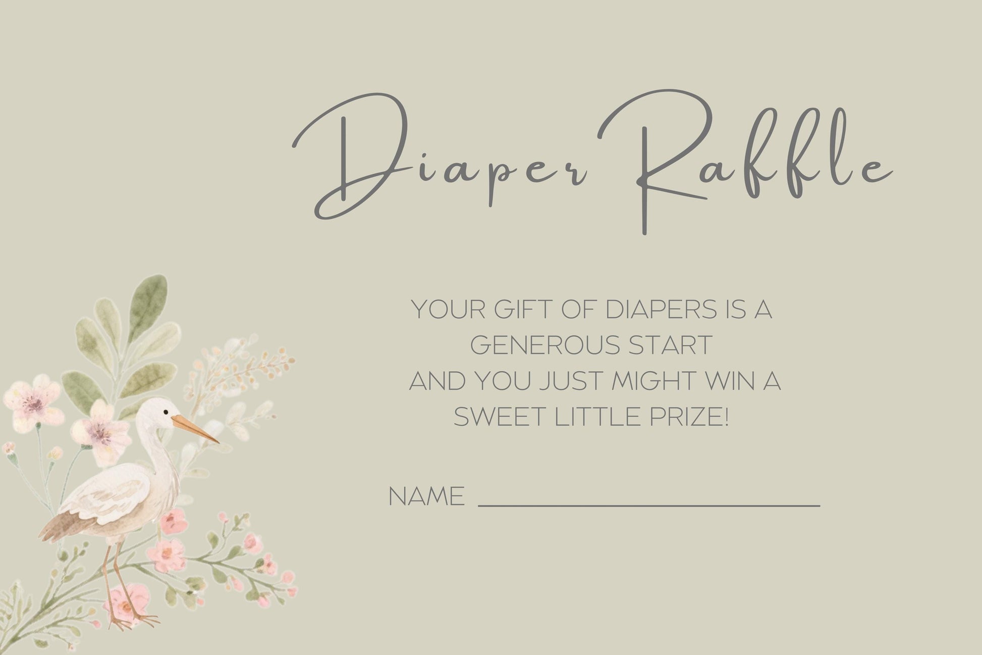 Sage Diaper Raffle Ticket Template Digital Download Baby Shower Game Printable Green Ticket Design Editable Floral Design Nursery Decor