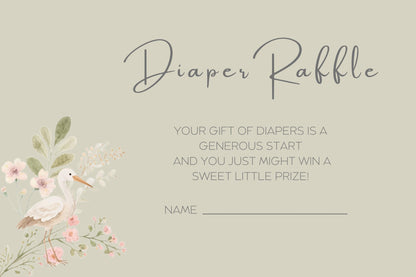 Sage Diaper Raffle Ticket Template Digital Download Baby Shower Game Printable Green Ticket Design Editable Floral Design Nursery Decor