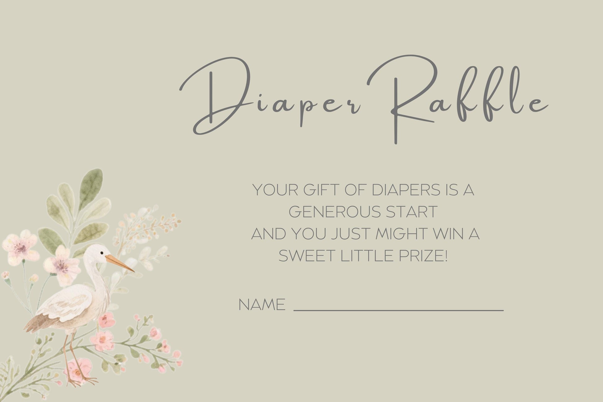 Sage Diaper Raffle Ticket Template Digital Download Baby Shower Game Printable Green Ticket Design Editable Floral Design Nursery Decor