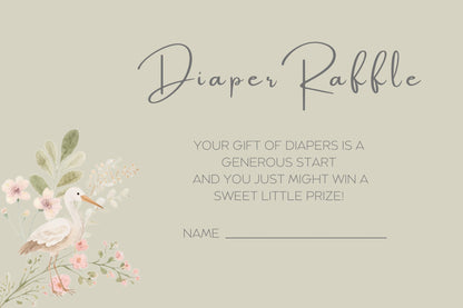 Sage Diaper Raffle Ticket Template Digital Download Baby Shower Game Printable Green Ticket Design Editable Floral Design Nursery Decor
