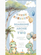 2nd Birthday Dinosaur Evite - Dino Themed Animated Digital Invitation - Editable Canva Template Kids Birthday Party Electronic Invite