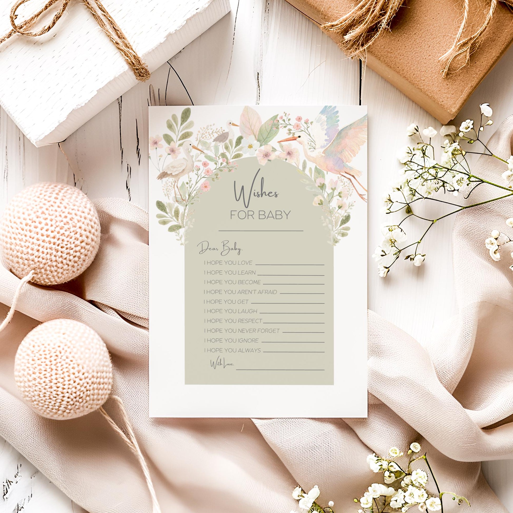 Baby Shower Activity Prayer Card Message Template Canva Design Floral Wishes Nursery Art Botanical Print Christening Favor Memory Book Baby