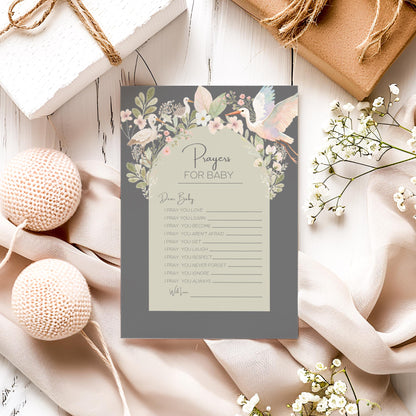Baby Shower Template Digital Download Prayer Card Message Keeper Nursery Decor Floral Design Sage Green Botanical Print Baby Shower Activity