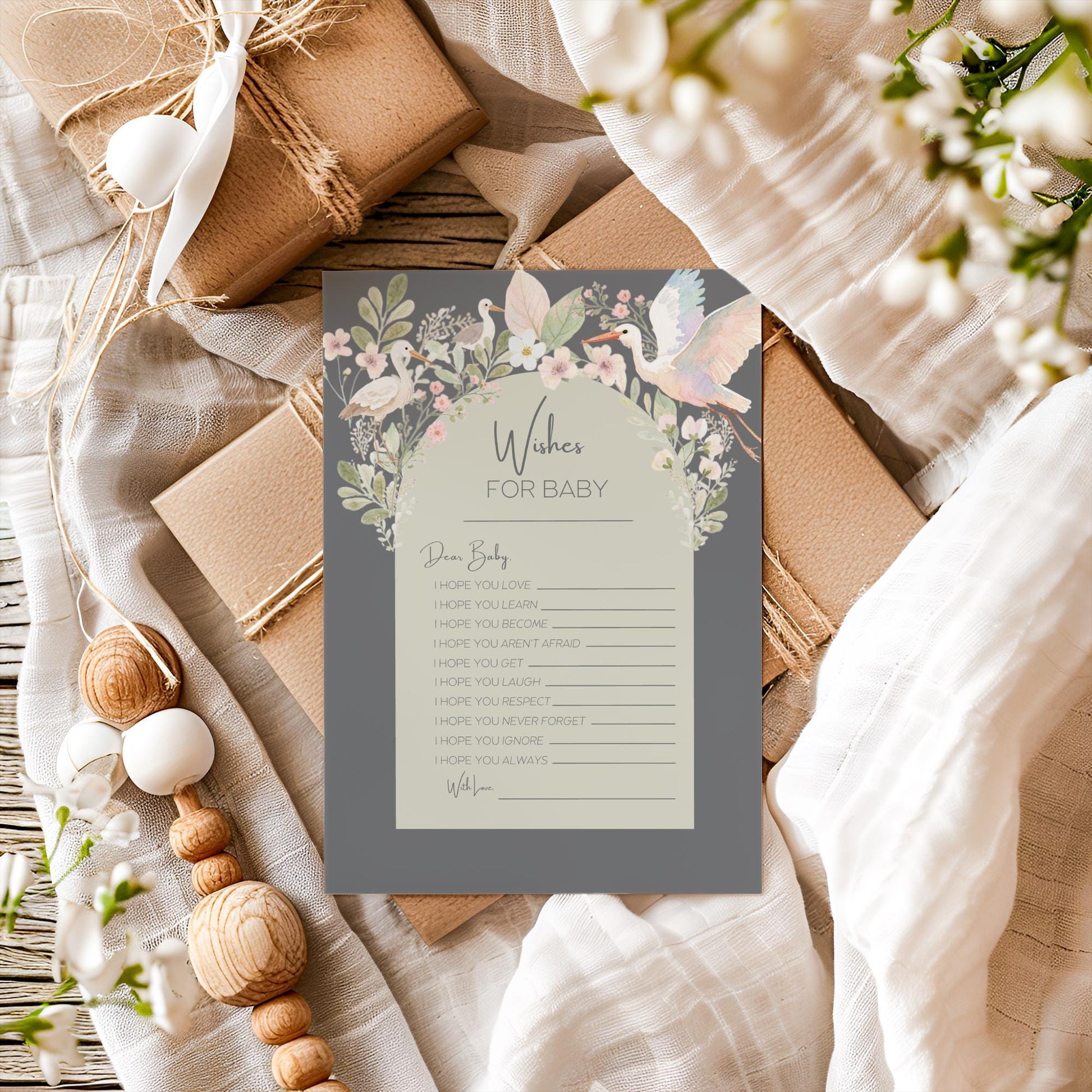 Baby Shower Template Digital Download Prayer Card Message Keeper Nursery Decor Floral Design Sage Green Botanical Print Baby Shower Activity