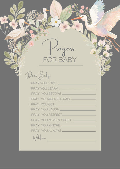 Baby Shower Template Digital Download Prayer Card Message Keeper Nursery Decor Floral Design Sage Green Botanical Print Baby Shower Activity