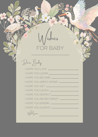 Baby Shower Template Digital Download Prayer Card Message Keeper Nursery Decor Floral Design Sage Green Botanical Print Baby Shower Activity
