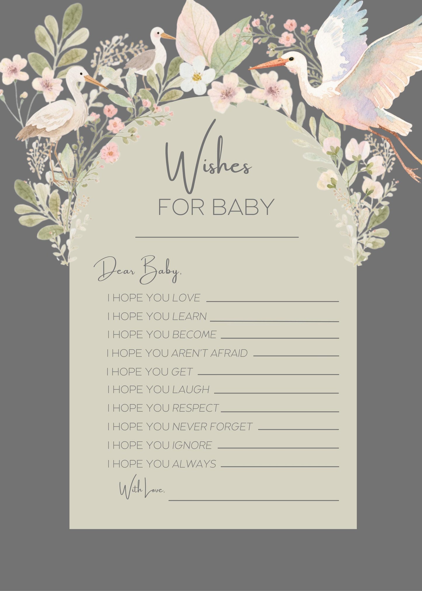 Baby Shower Template Digital Download Prayer Card Message Keeper Nursery Decor Floral Design Sage Green Botanical Print Baby Shower Activity