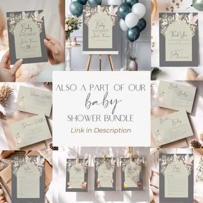Baby Shower Invitation Gender Neutral Design Template Canva Editing Digital Download Birth Announcement Party Floral Watercolor Art