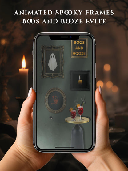 Boos and Booze Evite, Haunted Halloween Party Invitation, Spooky Cocktail Digital Invite, Editable Canva Template, Animated Halloween Evite