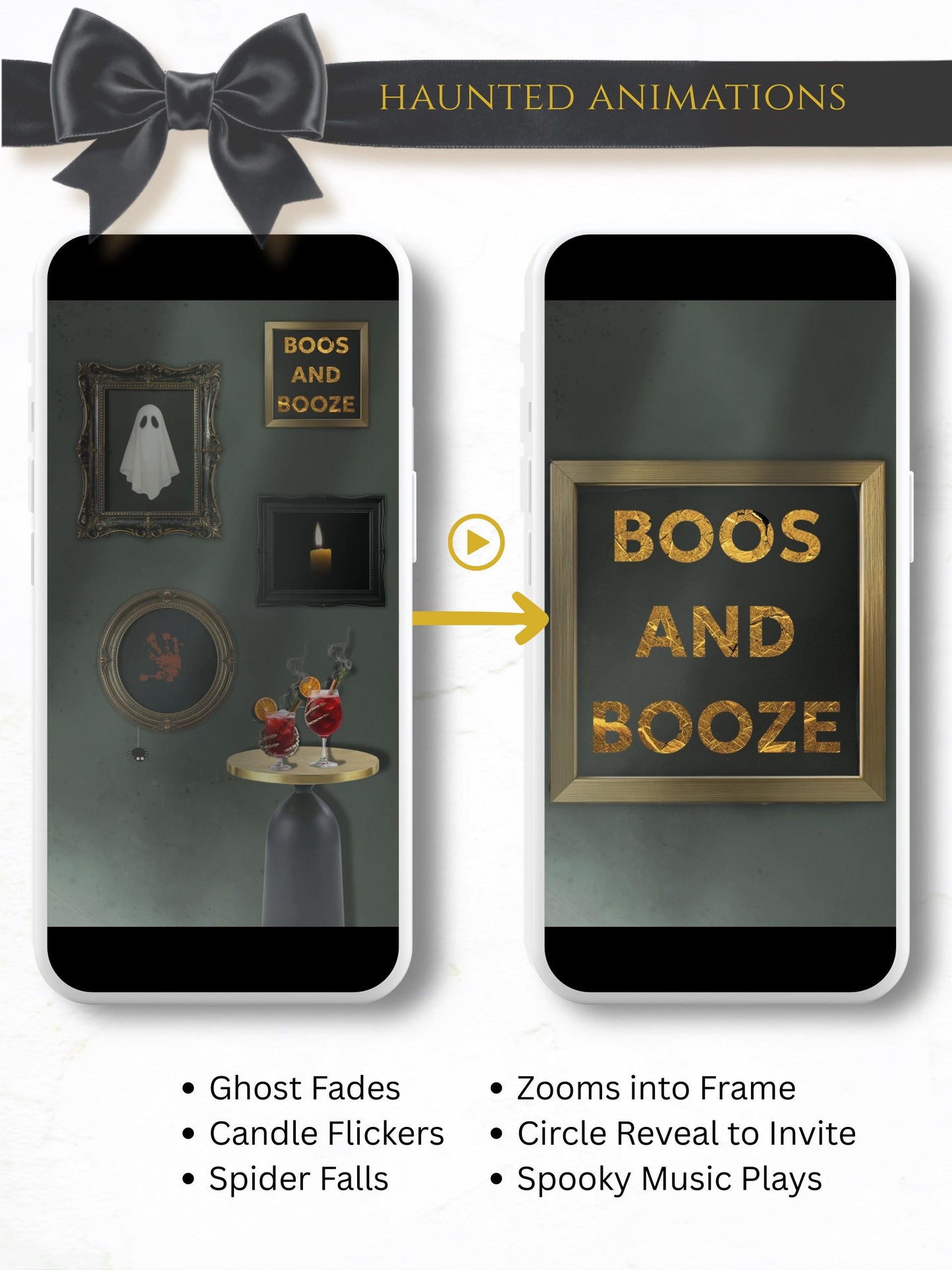 Boos and Booze Evite, Haunted Halloween Party Invitation, Spooky Cocktail Digital Invite, Editable Canva Template, Animated Halloween Evite