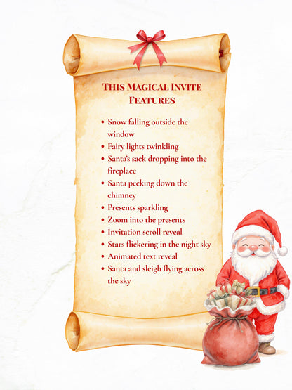 Magical Animated Christmas Party Evite, Enchanted Santa Digital Invitation, Editable Canva Template, Holiday Video Invite
