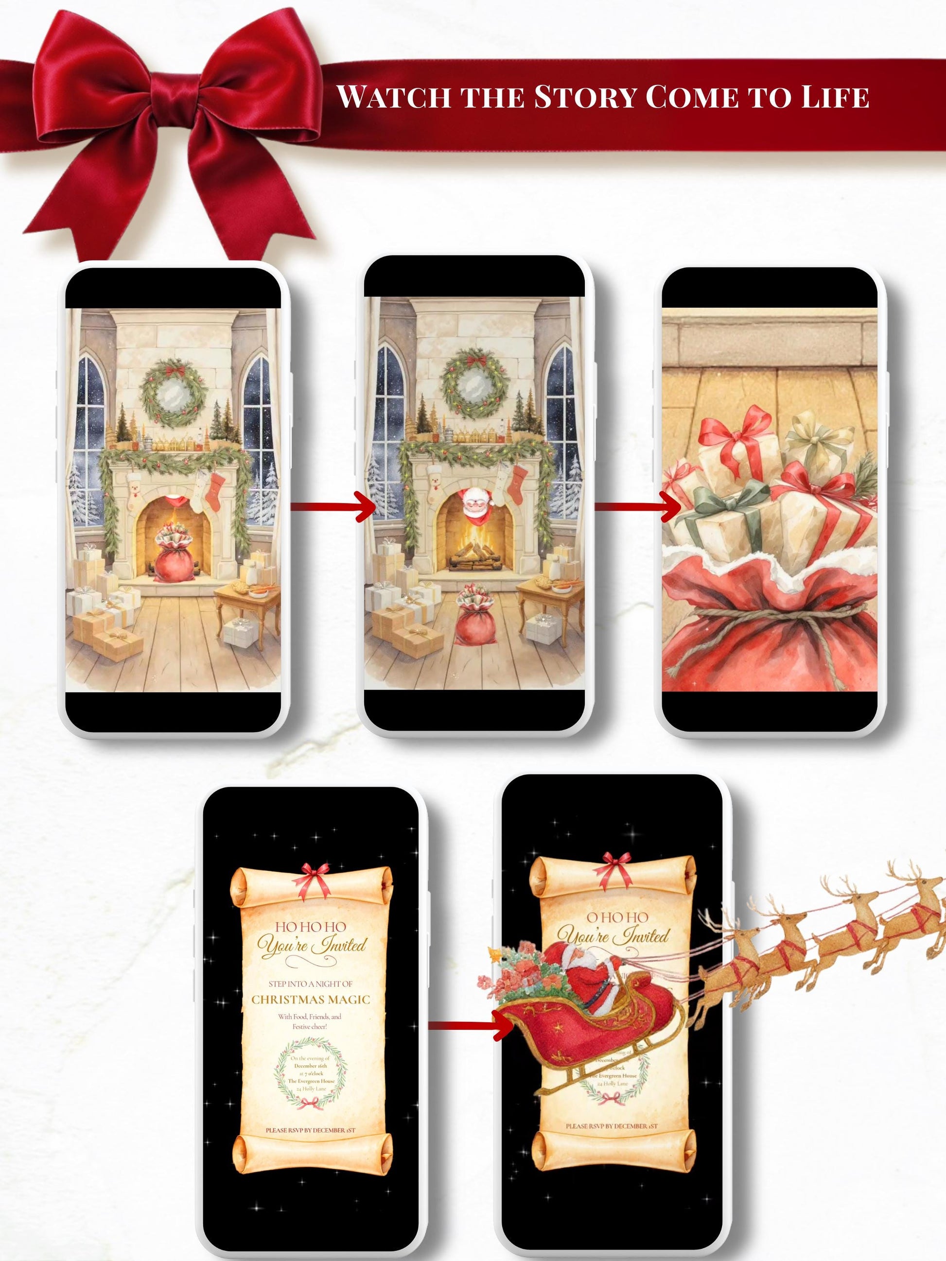 Magical Animated Christmas Party Evite, Enchanted Santa Digital Invitation, Editable Canva Template, Holiday Video Invite