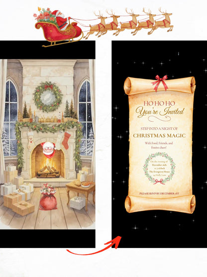 Magical Animated Christmas Party Evite, Enchanted Santa Digital Invitation, Editable Canva Template, Holiday Video Invite