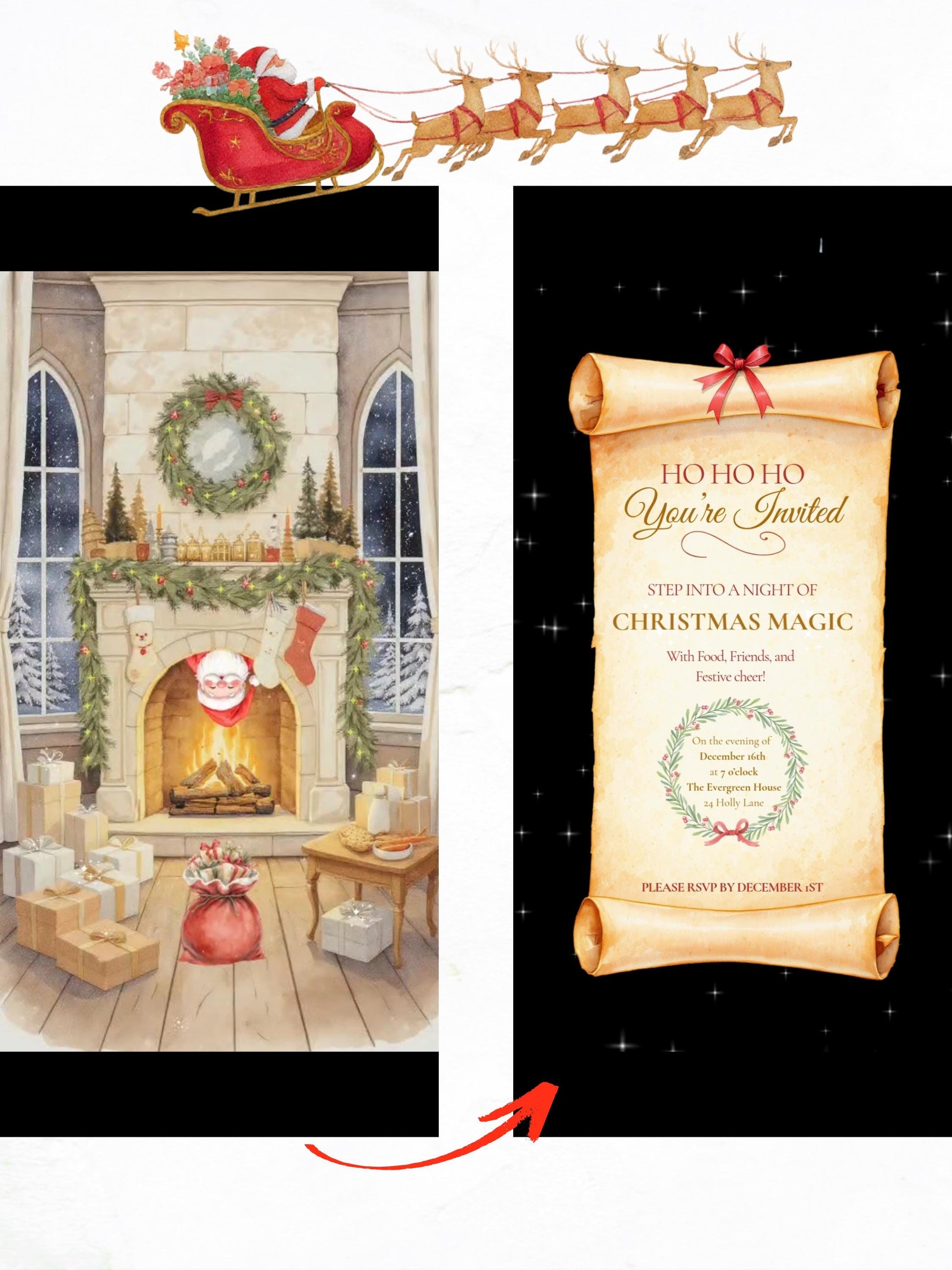 Magical Animated Christmas Party Evite, Enchanted Santa Digital Invitation, Editable Canva Template, Holiday Video Invite