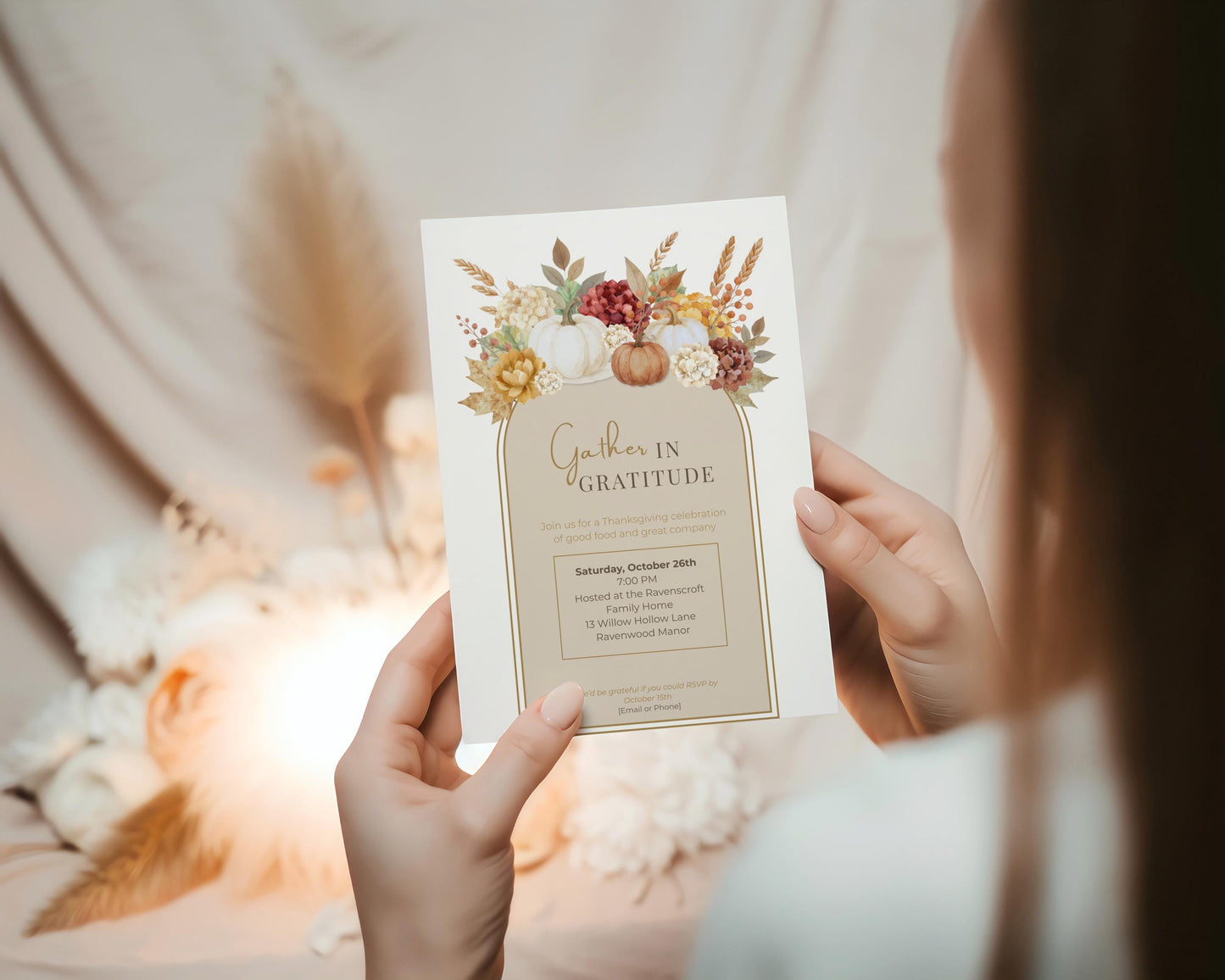 Thanksgiving Invitation Template Digital Download Canva Editable Fall Design Watercolor Pumpkin Harvest Party Invitation Printable Autumn