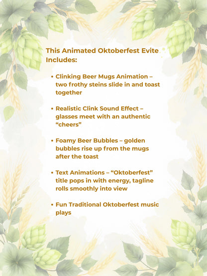 Animated Oktoberfest Party Invitation Template, Beer Steins Digital Evite (Canva Template, Instant Download)