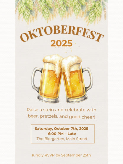 Animated Oktoberfest Party Invitation Template, Beer Steins Digital Evite (Canva Template, Instant Download)