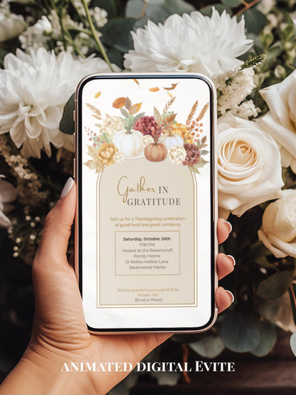 Animated Thanksgiving Digital Invite, Editable Harvest Dinner Video Evite, Fall Party Motion Invite WhatsApp or Email, Autumn Canva Template