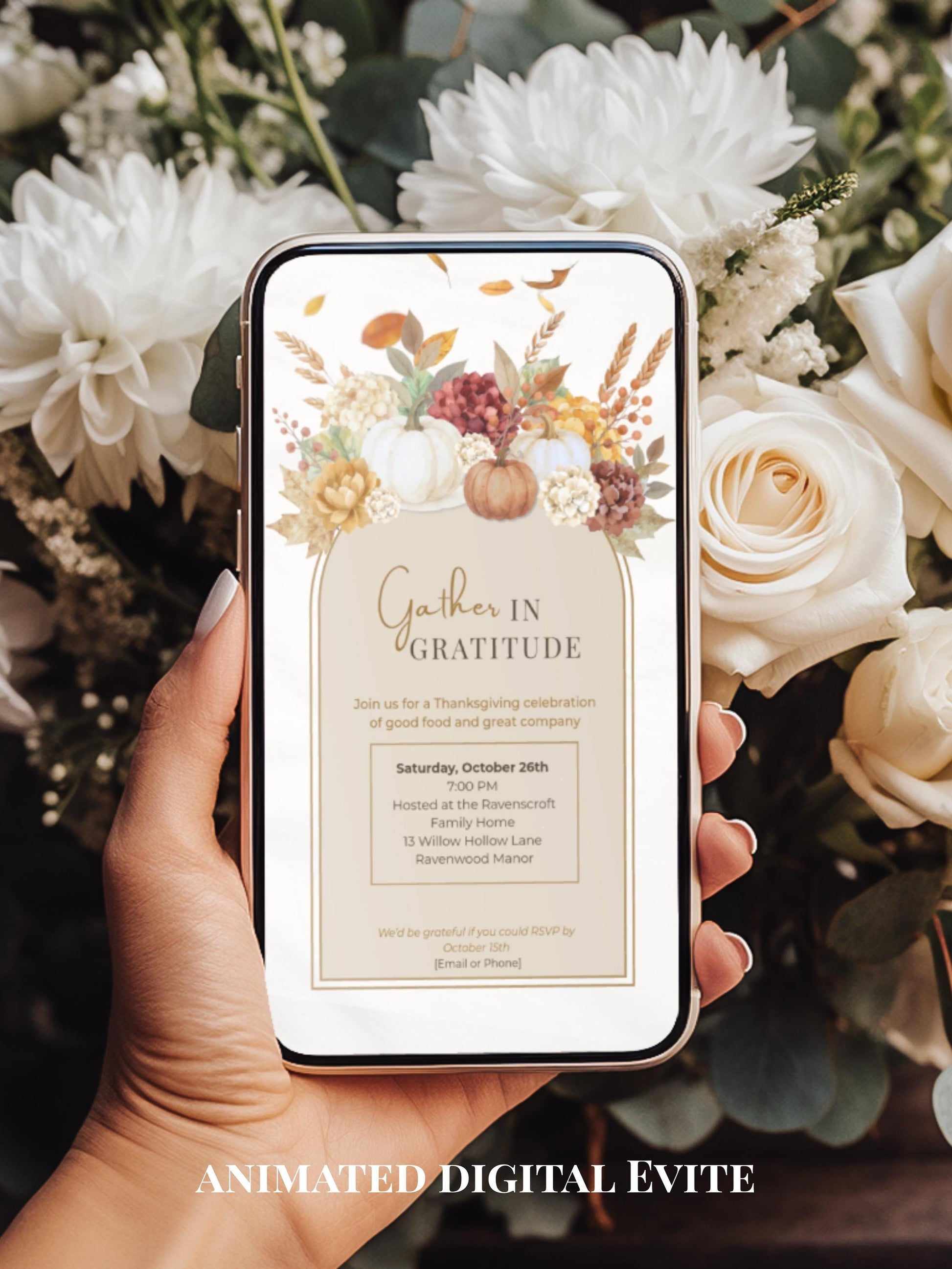 Animated Thanksgiving Digital Invite, Editable Harvest Dinner Video Evite, Fall Party Motion Invite WhatsApp or Email, Autumn Canva Template