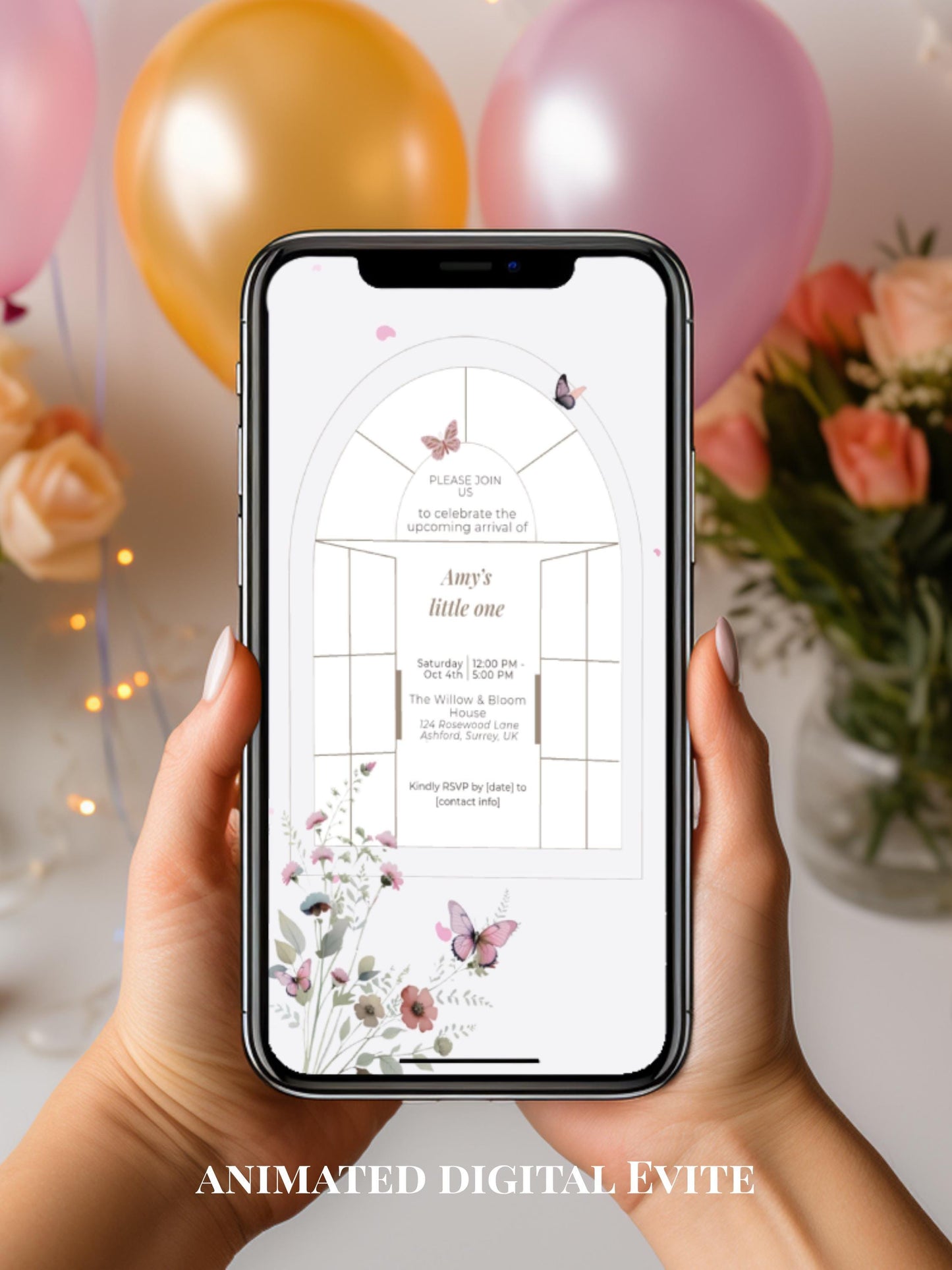 Animated Baby Shower Invitation, Butterfly Digital Evite Template, Editable Canva Video Invite, Floral Virtual Baby Shower Announcement