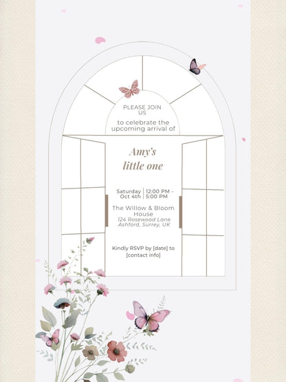 Animated Baby Shower Invitation, Butterfly Digital Evite Template, Editable Canva Video Invite, Floral Virtual Baby Shower Announcement