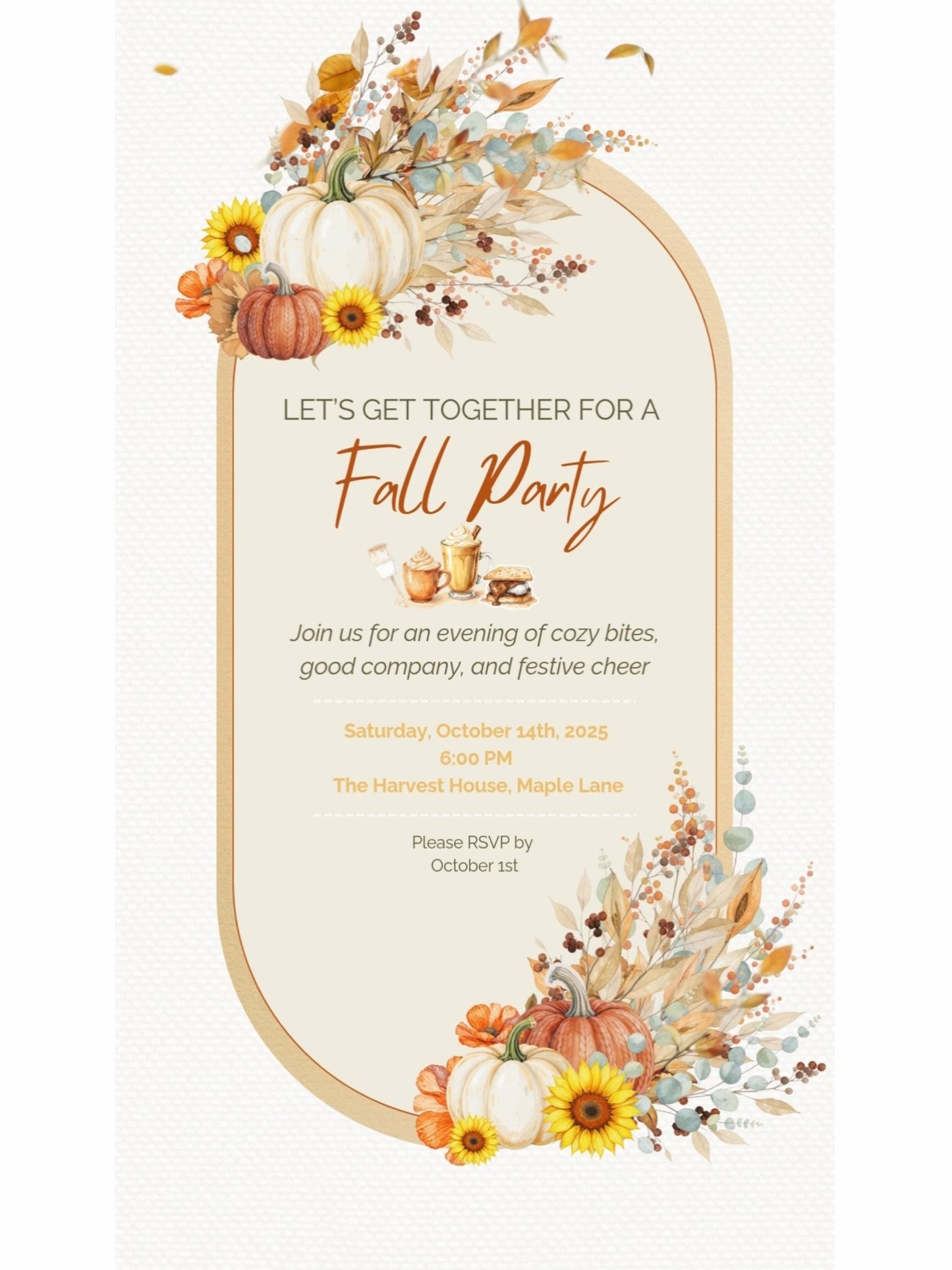 Animated Fall Party Invitation: Autumn Pumpkin Digital Evite, Harvest Party (Canva Template, Instant Download)