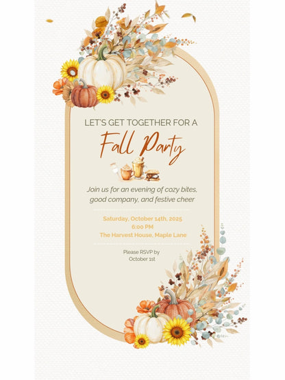 Animated Fall Party Invitation: Autumn Pumpkin Digital Evite, Harvest Party (Canva Template, Instant Download)